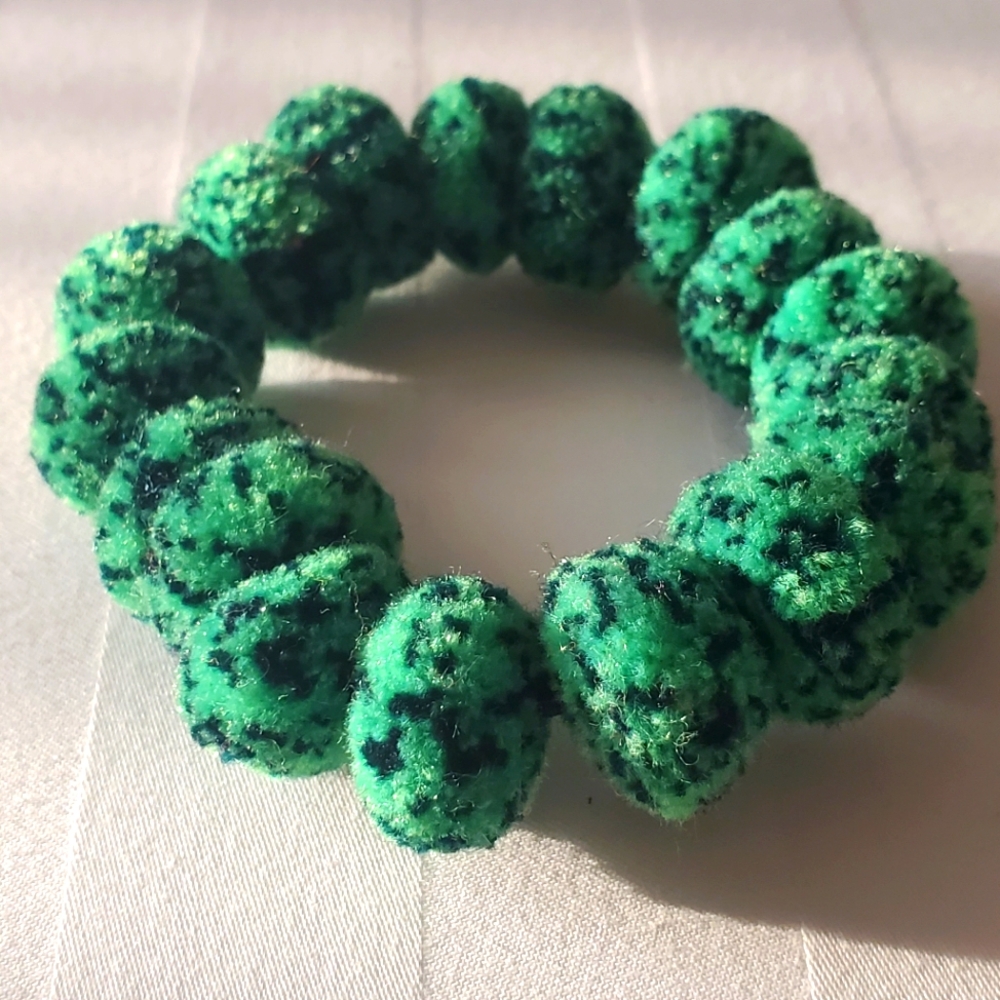 Peruvian Scrunchies-Vibrant Fuzzy                 Green /Black Scrunchie